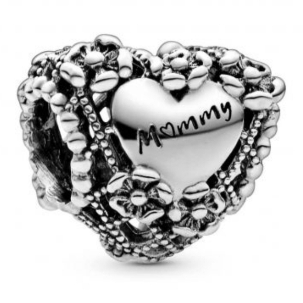 Authentic Pandora Openwork Flower Heart Mommy Cha… - image 1